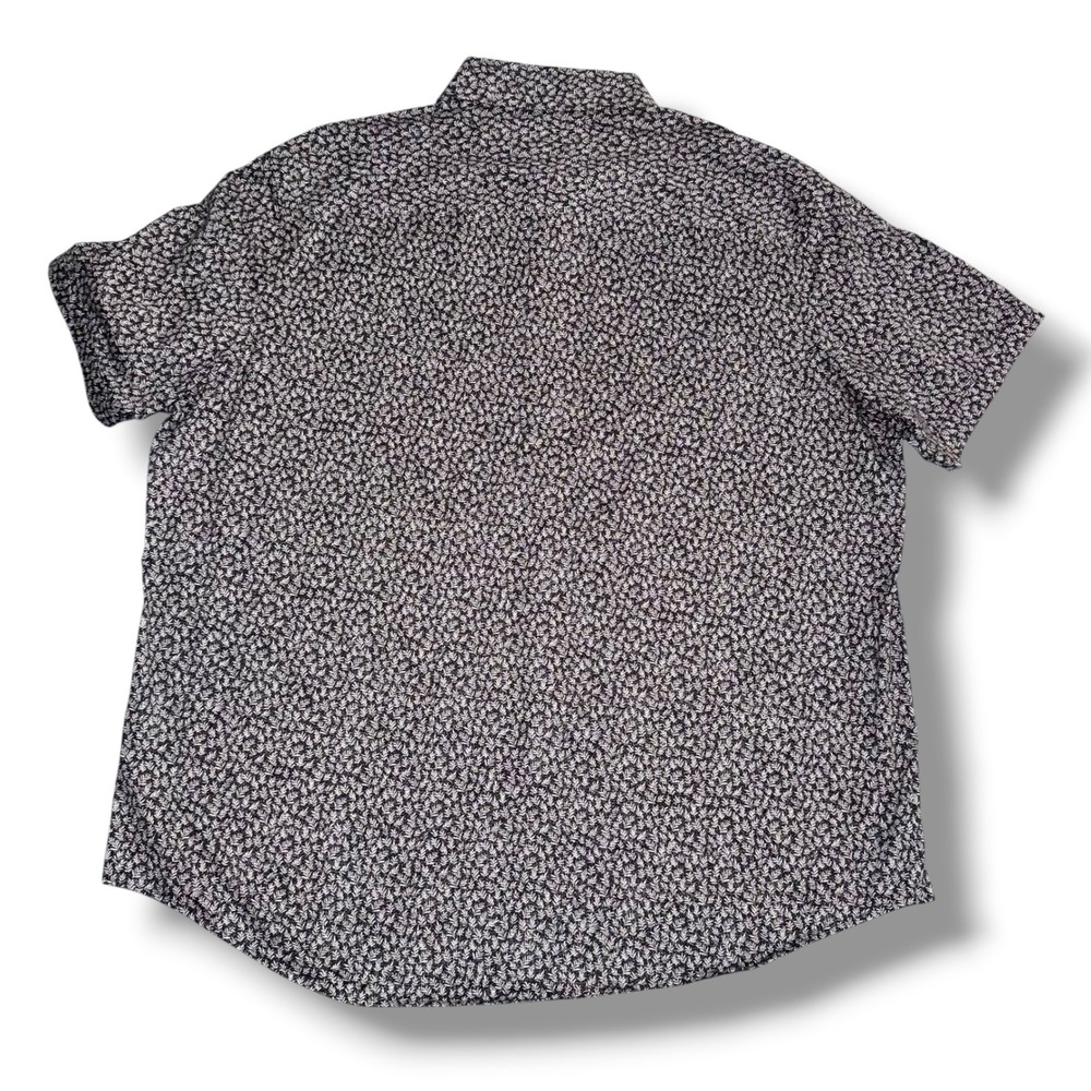 Bugatchi Button Up Shirt Men 3XL Black White Leaf Print 8-Way Stretch SS - Picture 4 of 7